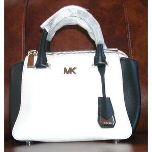Michael Kors Selma Mini Satchel Black/White Leather Handbag